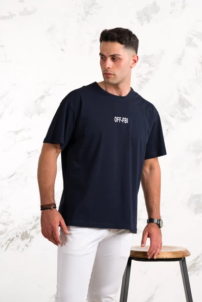 OVERSİZE ÖNÜ BASKILI PAMUKLU BASİC ERKEK PENYE T-SHİRT - Resim 2