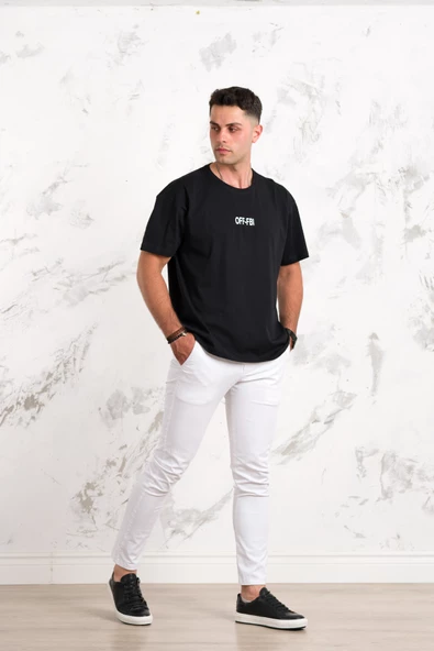 OVERSİZE ÖNÜ BASKILI PAMUKLU BASİC ERKEK PENYE T-SHİRT - Resim 11