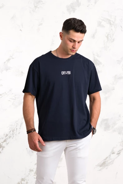 OVERSİZE ÖNÜ BASKILI PAMUKLU BASİC ERKEK PENYE T-SHİRT - Resim 4