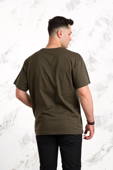 OVERSİZE ÖNÜ BASKILI PAMUKLU BASİC ERKEK PENYE T-SHİRT - Resim 10