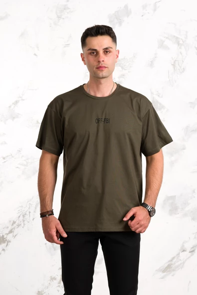 OVERSİZE ÖNÜ BASKILI PAMUKLU BASİC ERKEK PENYE T-SHİRT - Resim 8