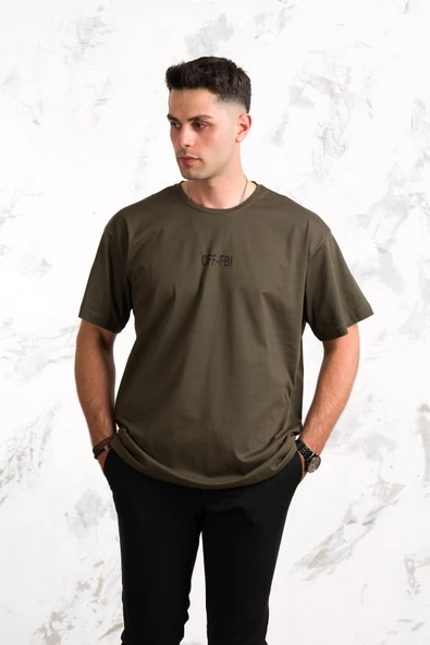 OVERSİZE ÖNÜ BASKILI PAMUKLU BASİC ERKEK PENYE T-SHİRT - Resim 9