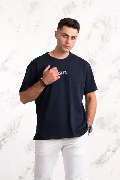 OVERSİZE ÖNÜ BASKILI PAMUKLU BASİC ERKEK PENYE T-SHİRT - Resim 3