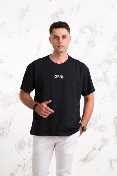 OVERSİZE ÖNÜ BASKILI PAMUKLU BASİC ERKEK PENYE T-SHİRT - Resim 12