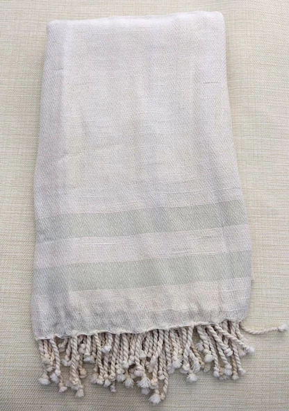 Mandaş Yeni Sezon Pamuklu El Dokuma Peştemal (90x160)-A.Yeşil Çizgili