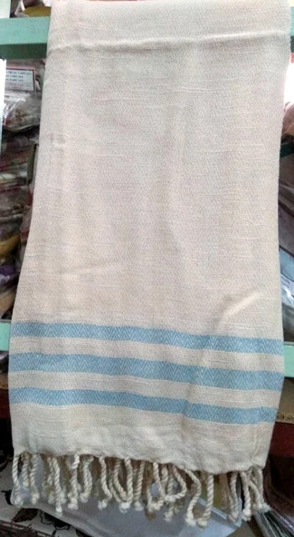 Mandaş Yeni Sezon Pamuklu El Dokuma Peştemal (90x160) Mavi Çizgili