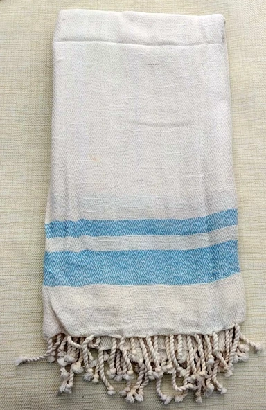 Mandaş Yeni Sezon Pamuklu El Dokuma Peştemal (90x160)-Mavi Çizgili v2