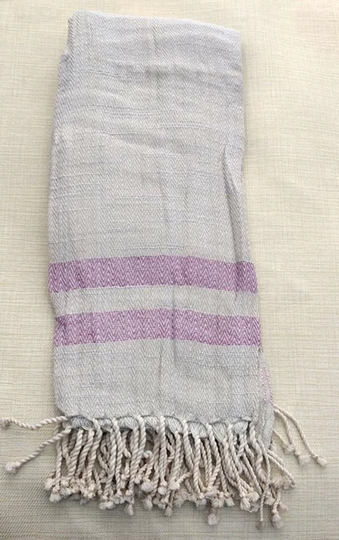 Mandaş Yeni Sezon Pamuklu El Dokuma Peştemal (90x160)-i-Mor Çizgili