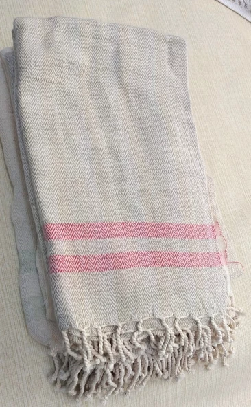Mandaş Pamuklu El Dokuma Peştemal (90x160)-Pembe Çizgili