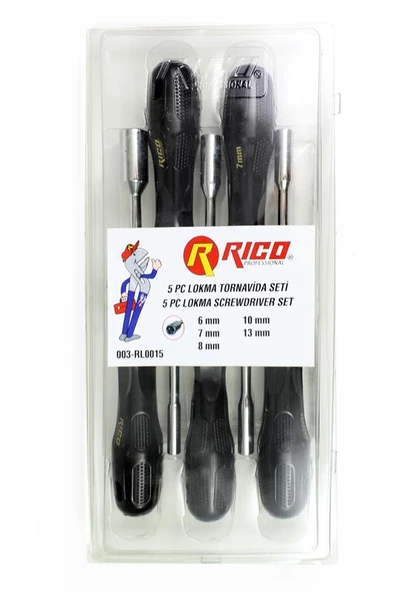 Lokma Tornavida Seti Rico 003-RL0015 5PC Lokma Somun Sökme 6-7-8-10-13 mm Ölçü Metal - 8