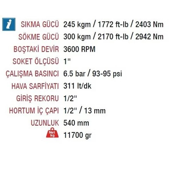 Emax ET-1789 1" Uzun Şaftlı Havalı Somun Sıkma-Sökme Makinesi - Resim 5