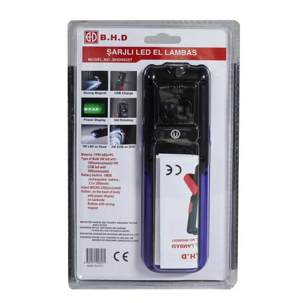 BHD Şarjlı Mıknatıslı Kamp Feneri Lambası Cob Led Işıldak (BHD00357) - 2