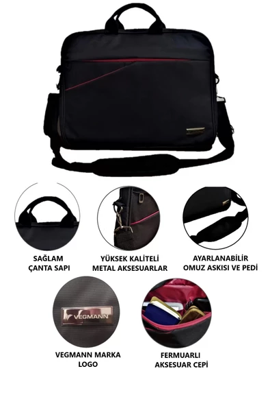 Vegmann 6900 Unisex Siyah 15,6 inç Notebook Laptop Çantası - 3