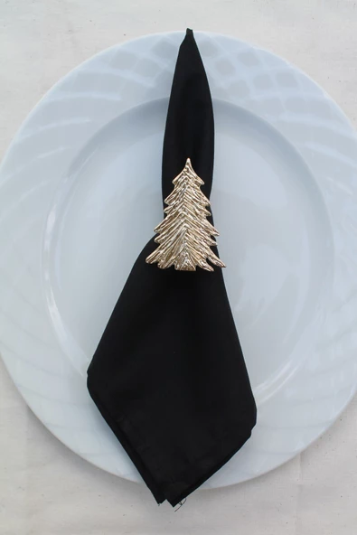 6 Adet Gold Çam Ağacı Metal Peçete Halkası - 4