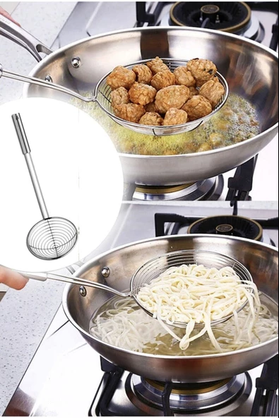 Tilbe Home Çelik Maşalı Kızartma Yağ Süzgeci Metal Yan Soyacak Patates Soyacak Servis Seti Kepçe Kevgir Süzgeç - 3