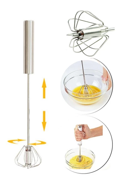Tilbe Home Çelik Çırpıcı Bas Çek Mutfak Çırpıcı El Blender Yaylı Yumurta Çırpma Mikser Tel Karıştırıcı 3Lü - 4