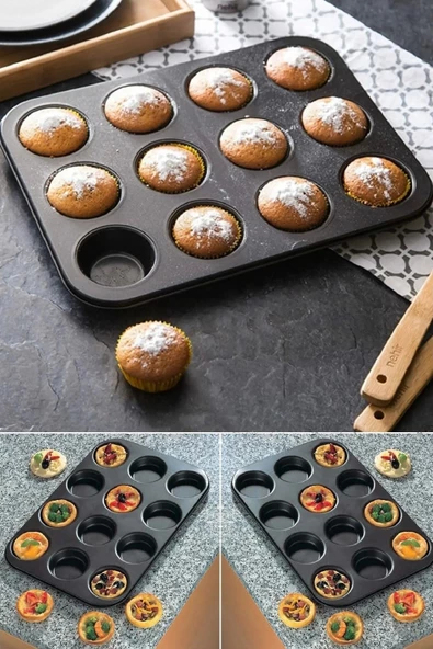 Tilbe Home Muffin Kalıbı 12'li Kek Pasta Kurabiye Cupcake Lüx Muffin Kalıbı Kek Çörek Fırın Kapsülü Tepsisi - 4