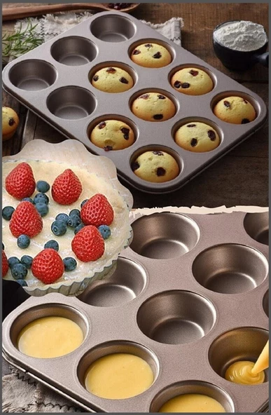 Tilbe Home Muffin Kalıbı 12'li Kek Pasta Kurabiye Cupcake Lüx Muffin Kalıbı Kek Çörek Fırın Kapsülü Tepsisi - 2