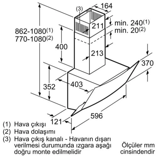 Profilo DVE6G560 Siyah Cam Ankastre Davlumbaz - 3