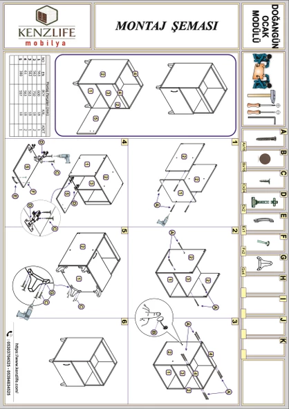 Kenzlife ocak dolabı doğangün crd 85*60*56 hazır mutfak ankastre gömme ocak için arkalıksız - Resim 4