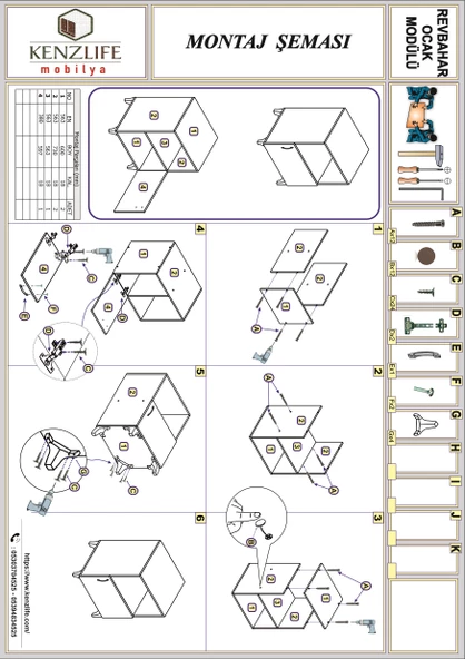 Kenzlife ocak dolabı revbahar cvz 85*60*56 hazır mutfak klasik set üstü ocak için arkalıksız - Resim 4