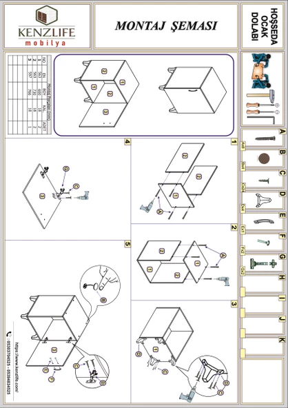 Kenzlife ocak dolabı hoşseda cvz 85*60*56 hazır mutfak klasik set üstü ocak için arkalıksız - Resim 4