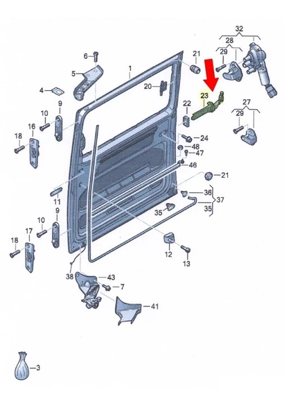 VW Transporter T5 2004-2010 Sağ Sürgülü Kayar Kapı Orta Kolu 7E0843336 - 3
