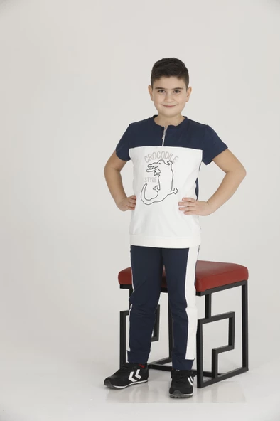 Teknur Erkek Çocuk Code Kumaş Kısa Kol Pijama Takım T-48424