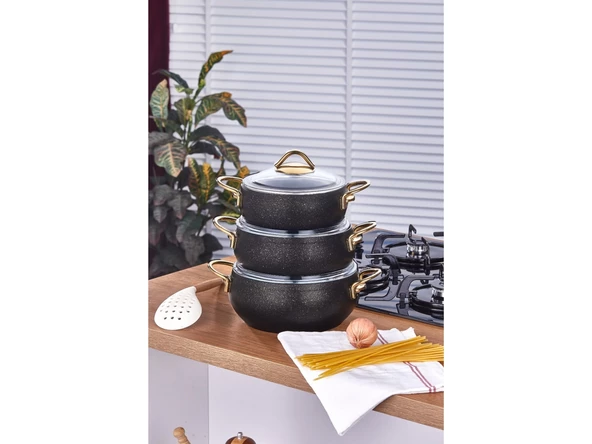 Taç Luna Granit 3'lü Güveç Set Siyah - 9