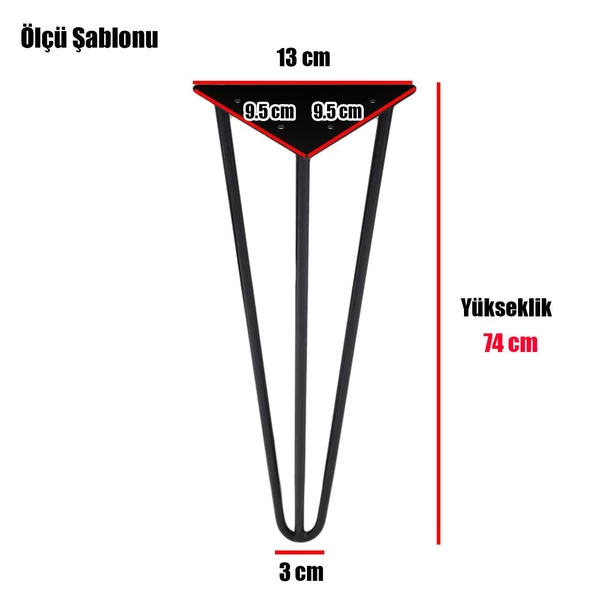 Üçgen Mobilya Masa Sehpa Ayağı 74 cm Mat Siyah Metal Ayak - 2