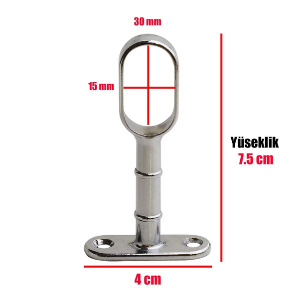 Askı Flanşı Açık Ağız Oval Dolap Elbise Askı Aparatı Boru Tutucu (2 ADET) - 3