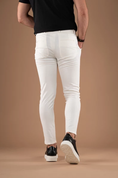 SLİMFİT DAR PAÇA BİLEKTEN ASTARSIZ YAZLIK İNCE KUMAŞ ERKEK SPOR KUMAŞ PANTOLON - 4