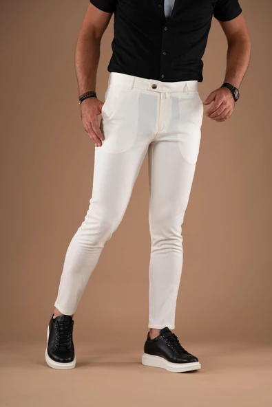 SLİMFİT DAR PAÇA BİLEKTEN ASTARSIZ YAZLIK İNCE KUMAŞ ERKEK SPOR KUMAŞ PANTOLON - 6