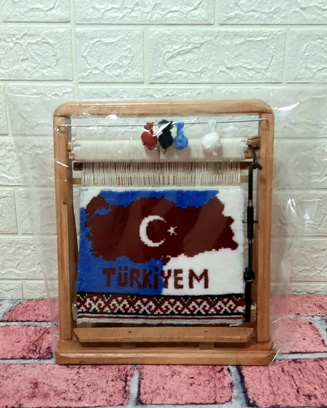 100tel Türkiye Haritası Motifli El Dokuması Hediyelik Minyatür Halı - 2