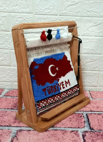 100tel Türkiye Haritası Motifli El Dokuması Hediyelik Minyatür Halı - 3