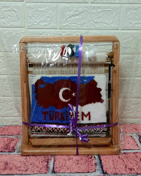 100tel Türkiye Haritası Motifli El Dokuması Hediyelik Minyatür Halı - 5