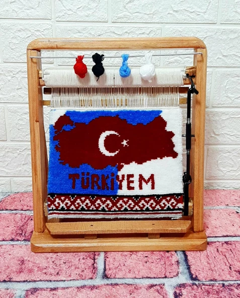 100tel Türkiye Haritası Motifli El Dokuması Hediyelik Minyatür Halı - 4