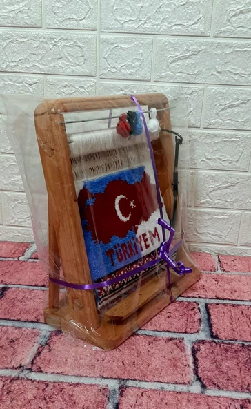 100tel Türkiye Haritası Motifli El Dokuması Hediyelik Minyatür Halı - 7