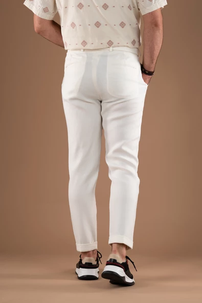 TEK PİLELİ SLİMFİT DAR PAÇA DOKULU SPOR ERKEK KUMAŞ PANTOLON - 5