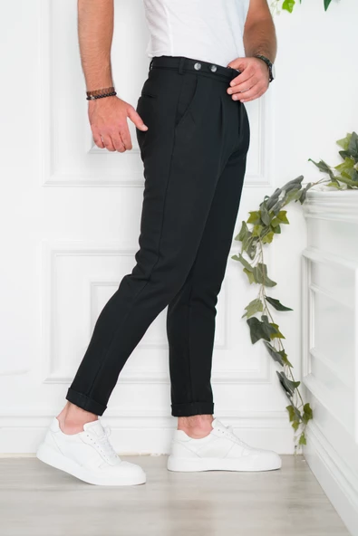 TEK PİLELİ SLİMFİT DAR PAÇA DOKULU SPOR ERKEK KUMAŞ PANTOLON - 8