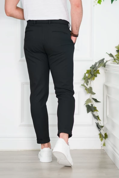TEK PİLELİ SLİMFİT DAR PAÇA DOKULU SPOR ERKEK KUMAŞ PANTOLON - 9