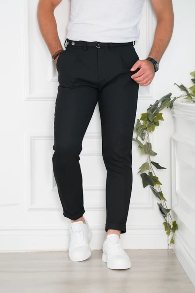 TEK PİLELİ SLİMFİT DAR PAÇA DOKULU SPOR ERKEK KUMAŞ PANTOLON - 7