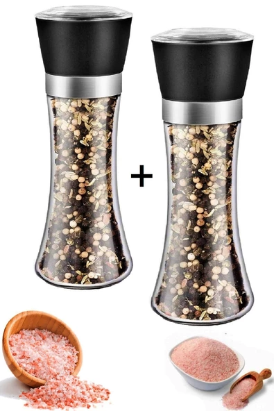 Tilbe Home Karabiber Tuzluk Değirmeni Seramik Bıçaklı Öğütücü Büyük Boy Baharat Öğütücü Dayanıklı Cam Set - Resim 2