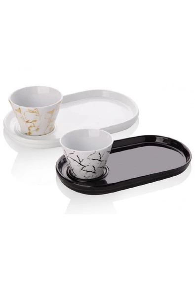 Tilbe Home Oval Sunum Tabağı Konik Sosluk Desenli Sunumluk Sosluk 2li Seti - 2