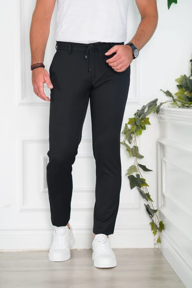 BELİ LASTİKLİ YAZLIK İNCE KUMAŞ İPLİKLİ REGULAR FİT ERKEK JOGGER PANTOLON - 6