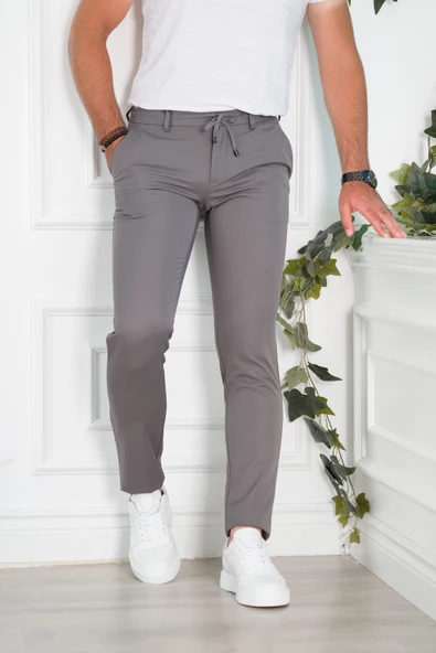 BELİ LASTİKLİ YAZLIK İNCE KUMAŞ İPLİKLİ REGULAR FİT ERKEK JOGGER PANTOLON - 2