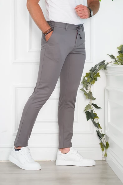 BELİ LASTİKLİ YAZLIK İNCE KUMAŞ İPLİKLİ REGULAR FİT ERKEK JOGGER PANTOLON - 3