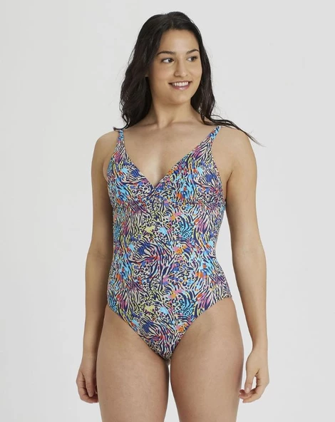 Arena W Printed V Neckline One Piece Kadın Yüzücü Mayosu 005174200