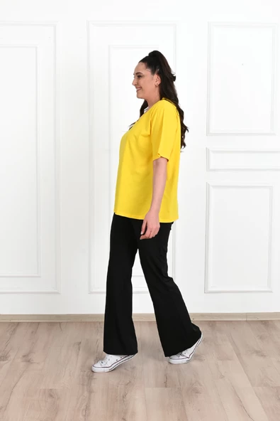 Kadın V Yaka Basic Büyük Beden T-Shirt 1297-22 - 10