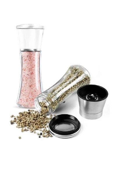 Tilbe Home Karabiber Tuzluk Değirmeni Baharat Öğütücü Seramik Bıçaklı Dayanıklı 2li Değirmen Seti - Resim 4